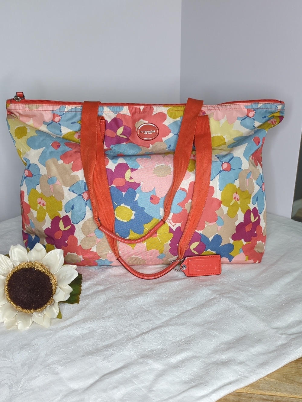 Coach Floral Nylon Packable Weekend Bag With Interior Pouch